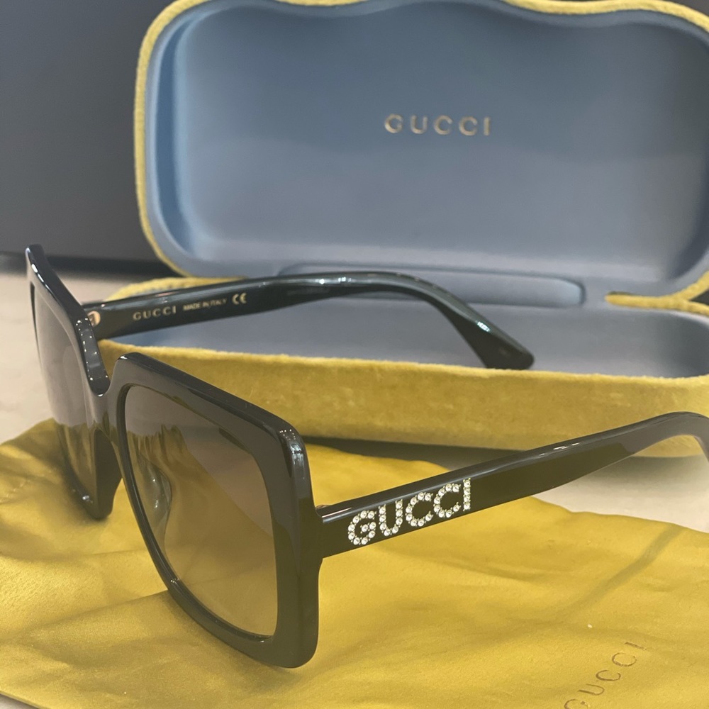 Oversize Rectangular Gucci Sunglasses Black Aceta… - image 3